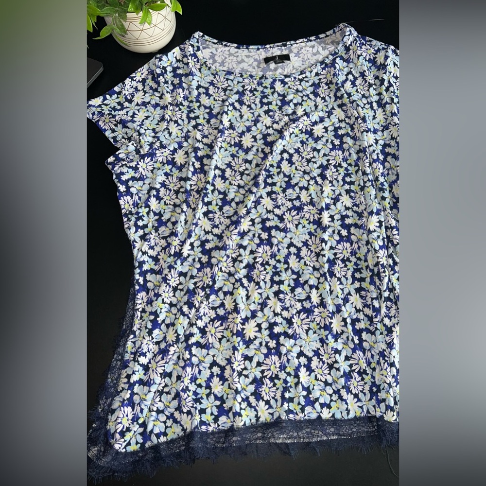Jason Wu Floral Blouse With Lace Hem & Side Detail Size 2XL EUC